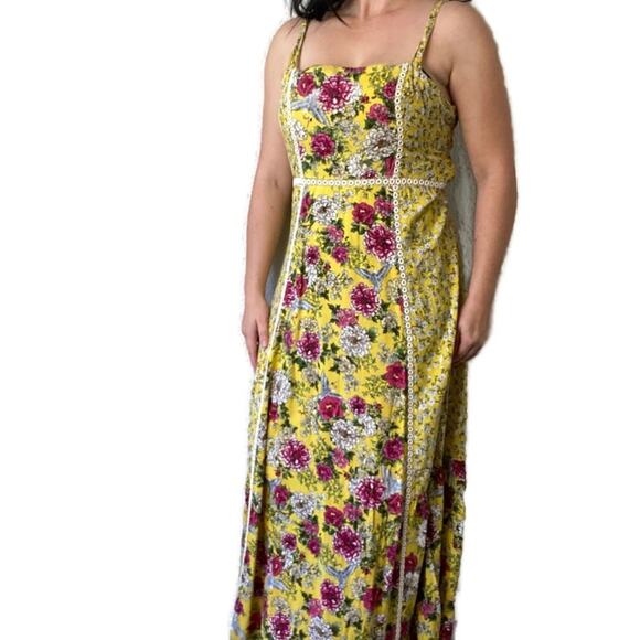 Anthropologie FARM Rio Floral Yellow Boho Maxi Dress Size Medium - Picture 2 of 7